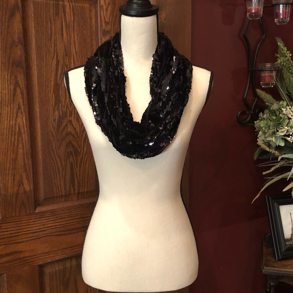 Black Sequined Express Infinity Scarf